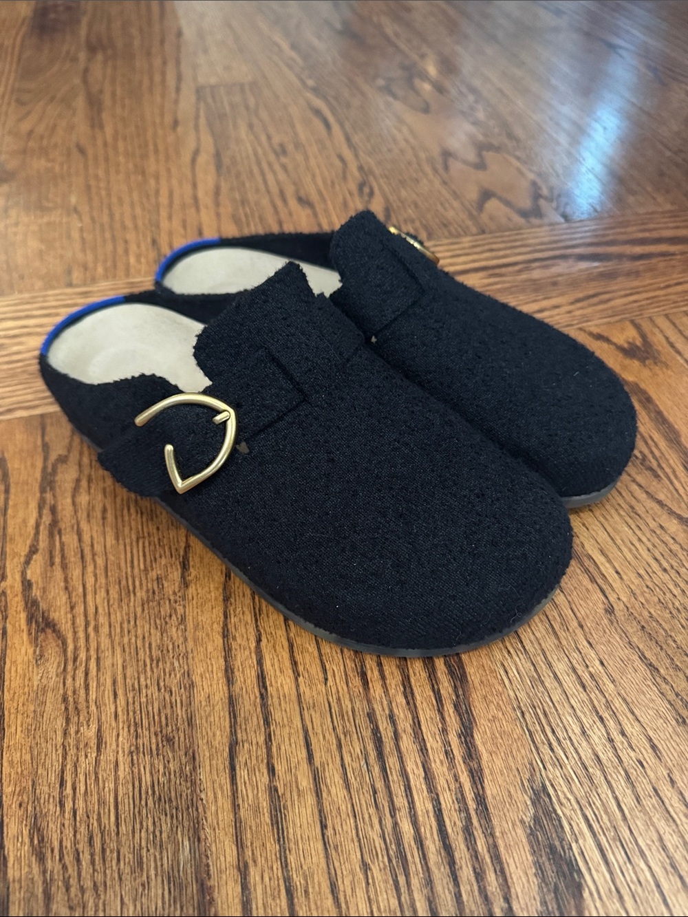 Rothy Black Slip-On Mule with Gold Buckle